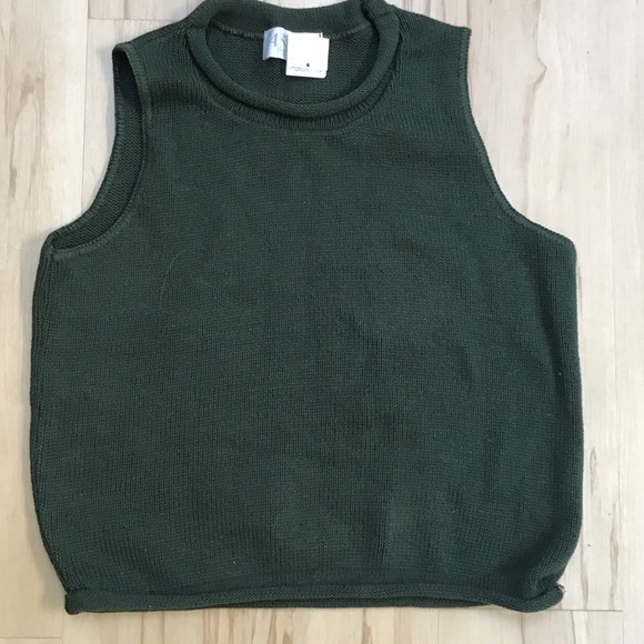 Vintage Casual Corner Army Olive Green Roll Crew Neck Sleeveless Sweater Vest - Picture 1 of 8